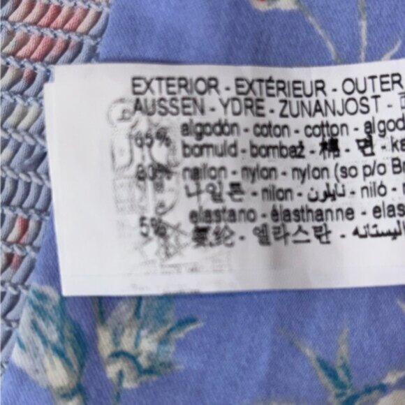 Zara Top Medium Blue Floral Ruched Back Crop Bustier Spaghetti Hook Eye Closure - Picture 4 of 13